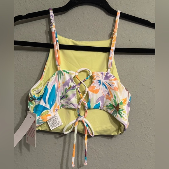 Roxy Printed Beach Classics Crop Bikini reversible Top Snow White Pualani Combo - Picture 2 of 10